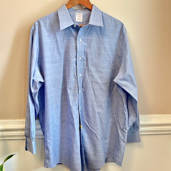 Brooks Brothers Mens Dress Button Down Shirt Traditional Fit Blue Plaid Sz. 17.6 - Picture 2 of 5